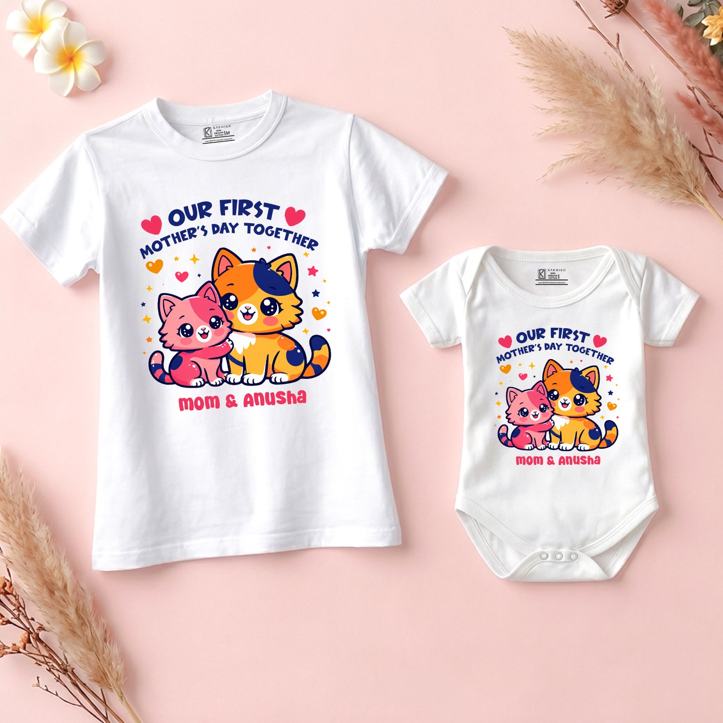 New Born & Baby Clothing | Our First Mothers Day Together With The customized Baby Name Combo White | Soft Cotton