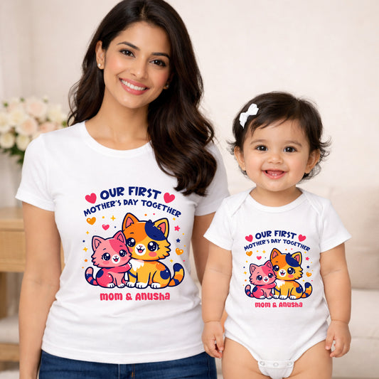 New Born & Baby Clothing | Our First Mothers Day Together With The customized Baby Name Combo White | Soft Cotton