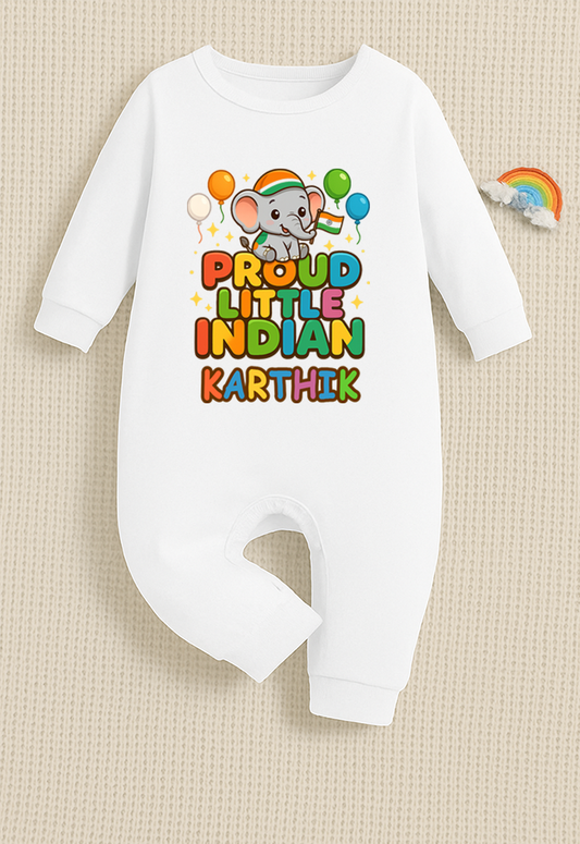 Proud Little Indian with customised  name  _White Full Romper