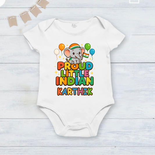 Proud Little Indian with  customised baby name _White Onesie