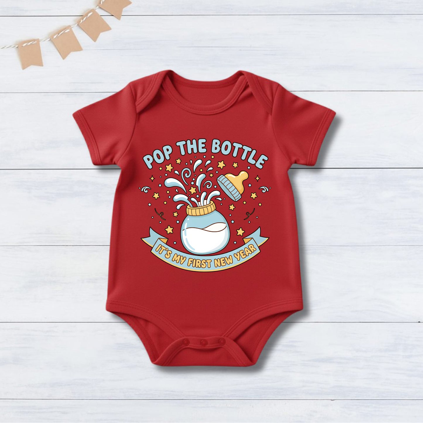 New Born & Baby Clothing | Baby First New Year Pop The Bottle Design Print | Soft Cotton