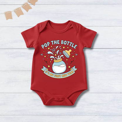 New Born & Baby Clothing | Baby First New Year Pop The Bottle Design Print | Soft Cotton