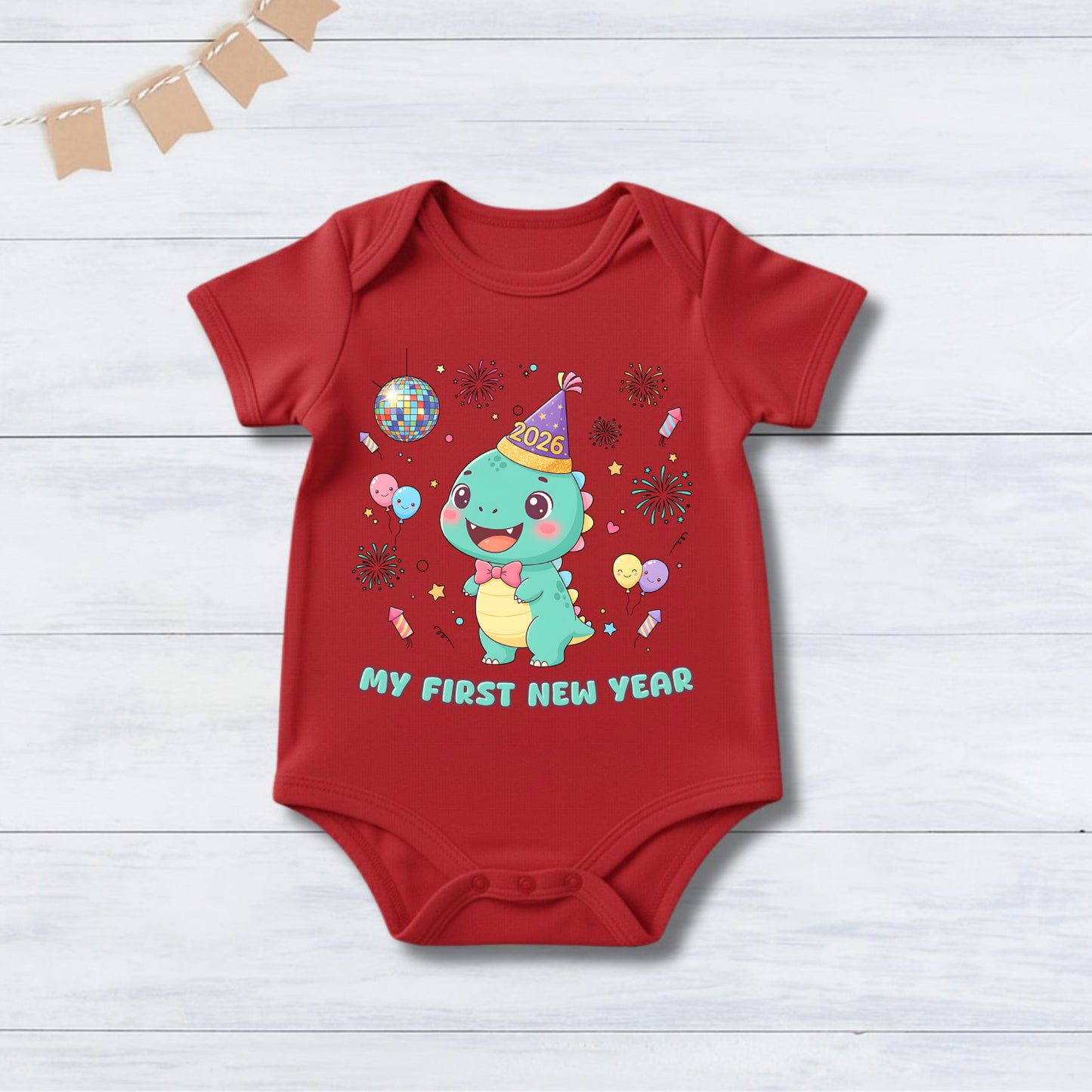New Born & Baby Clothing | Baby First New Year Red Dress With Little Dragon Print | Soft Cotton