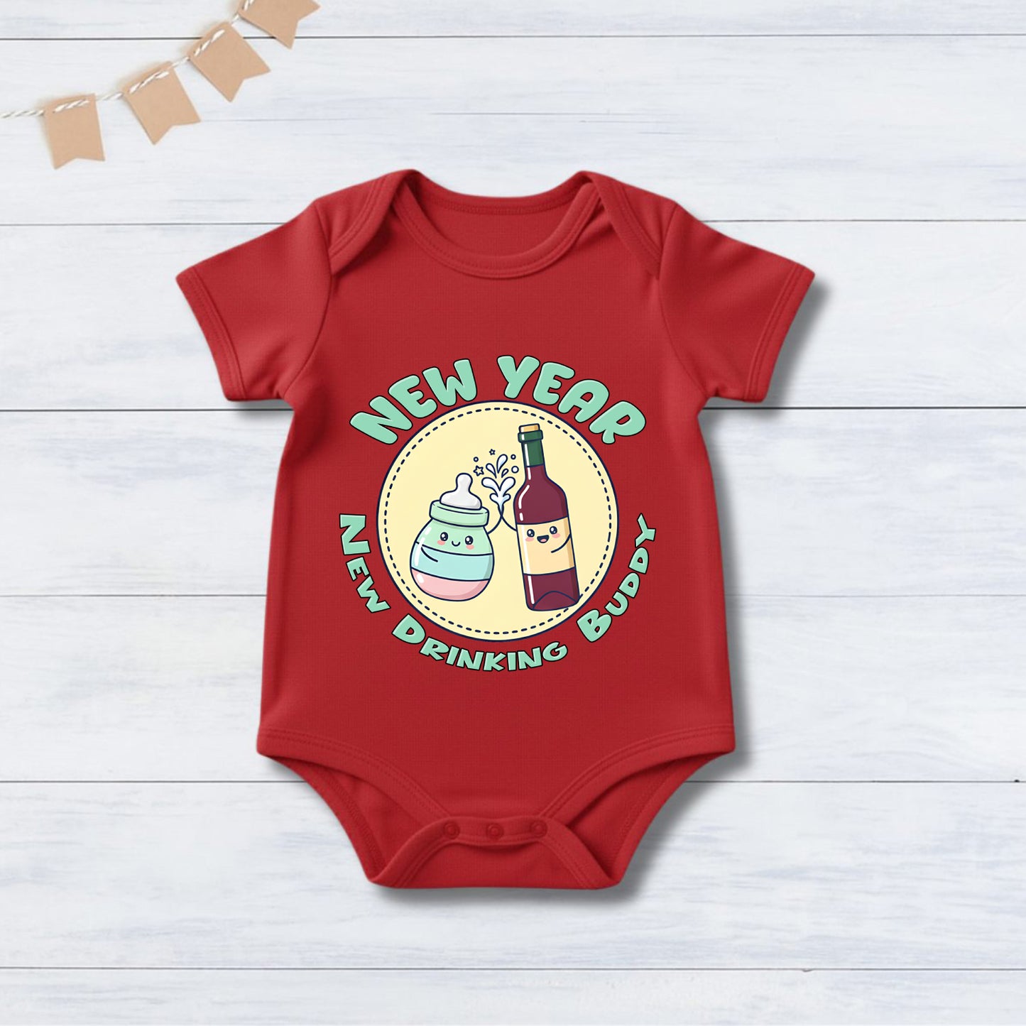 New Born & Baby Clothing | Baby First New Year New Drinking Buddy Red Dress | Soft Cotton