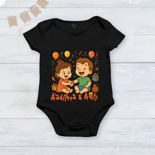 RakshaBandhan Black customised romper with name