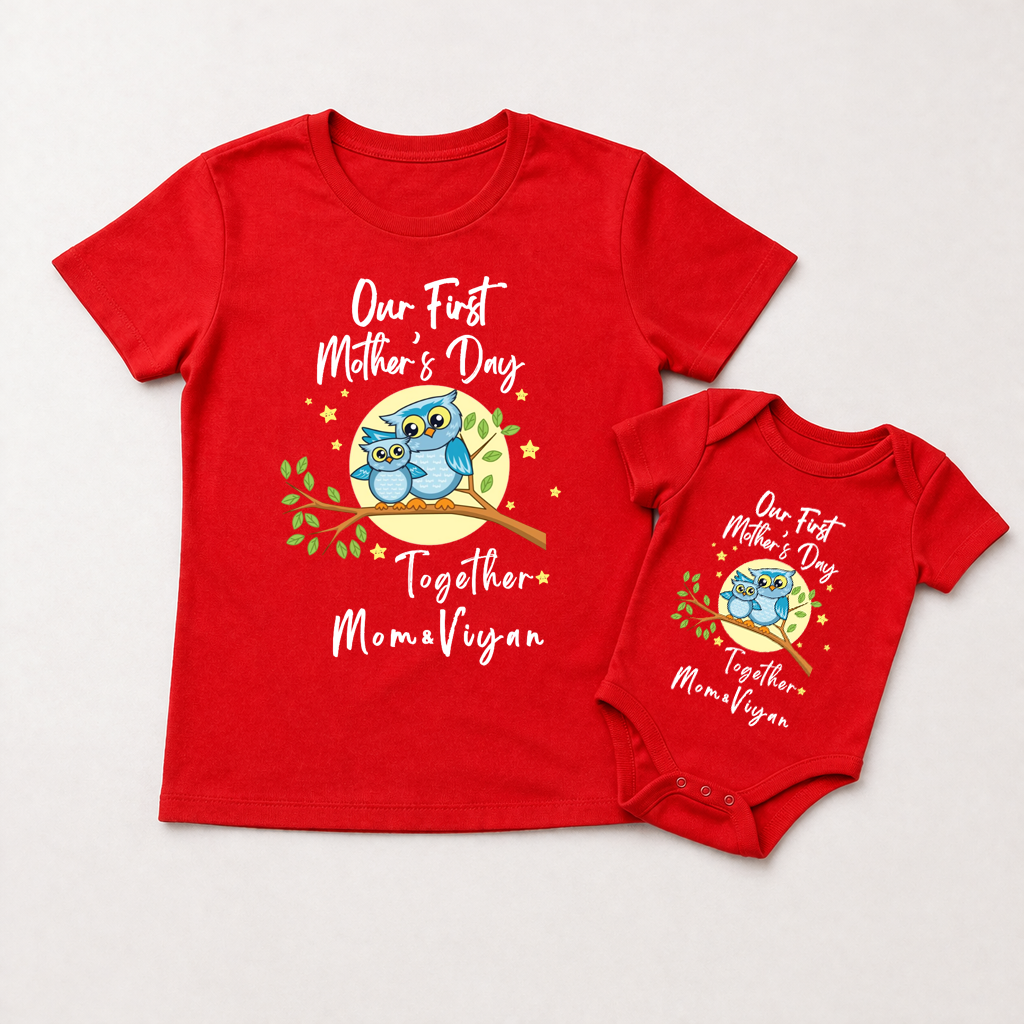 First Mother's day with baby _custom name _RED TEES