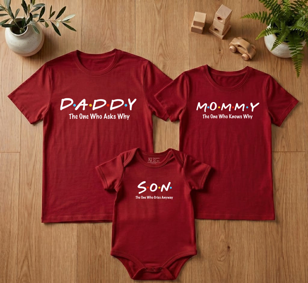 New Born & Baby Clothing | Mommy Daddy Son T-shirts & Bodysuite Red Combo | Soft Cotton