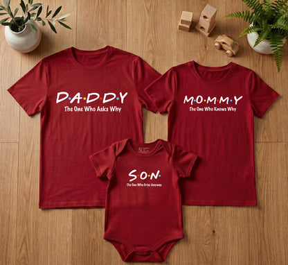 New Born & Baby Clothing | Mommy Daddy Son T-shirts & Bodysuite Red Combo | Soft Cotton