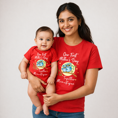 First Mother's day with baby _custom name _RED TEES