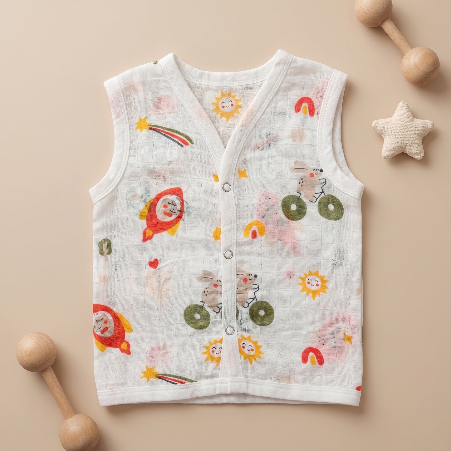 New Born & Baby Clothing | Sleeveless Muslin Baby Dress (0-3 Months) Rocket Cute Print | Soft Cotton