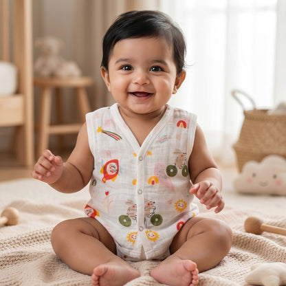 New Born & Baby Clothing | Sleeveless Muslin Baby Dress (0-3 Months) Five Combo Cute Print 4th Combo | Soft Cotton