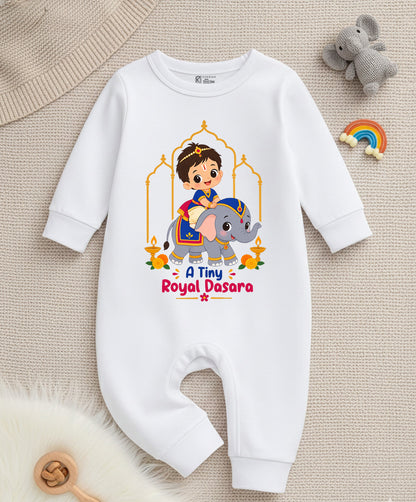 A Tiny Royal Dussehra With Customized Baby Girl Name _ Full White Romper