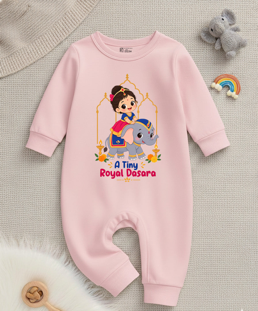 A Tiny Royal Dasara With Customized Baby Girl Name _ Full Pink Romper