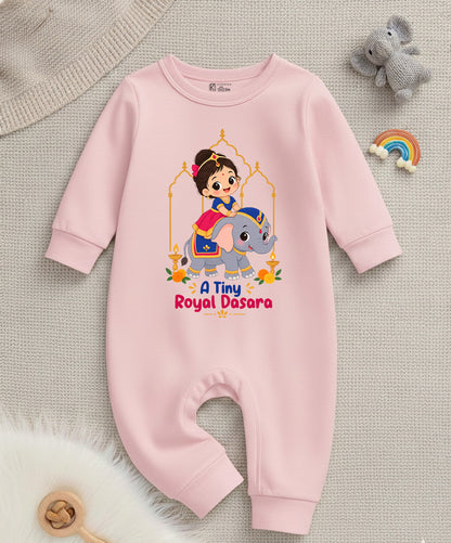 A Tiny Royal Dasara With Customized Baby Girl Name _ Full Pink Romper