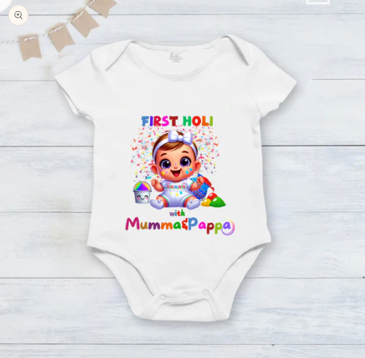 New Born & Baby Clothing | Baby My First Holi With Mumma & Pappa Dress | Soft Cotton