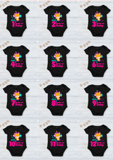 Infant monthly birthday_ With Customized Baby Girl's Name Stylish Black Onesies