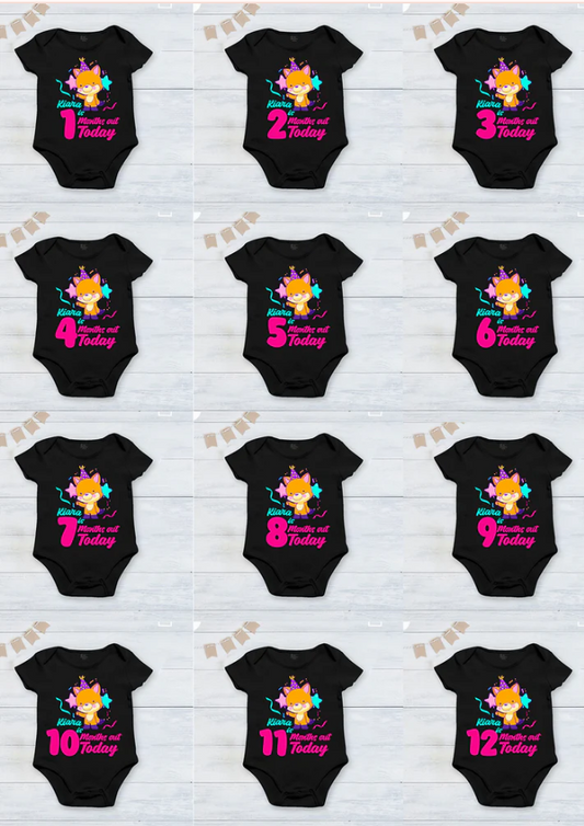 Infant monthly birthday_ With Customized Baby Girl's Name Stylish Black Onesies
