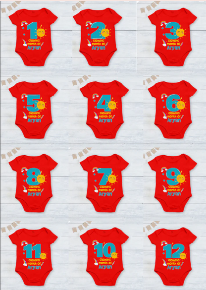Infant monthly birthday_ With Customized Name Stylish Red Onesies