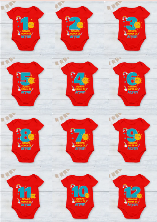 Infant monthly birthday_ With Customized Name Stylish Red Onesies