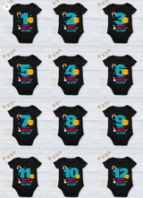 Infant monthly birthday_ With Customized Baby Boy's Name Stylish Black Onesies