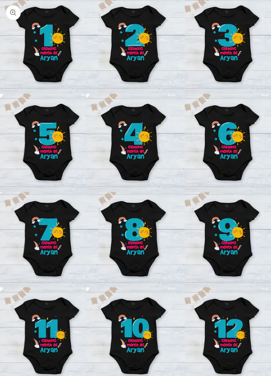 Infant monthly birthday_ With Customized Baby Boy's Name Stylish Black Onesies