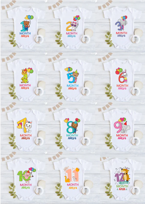 Infant monthly birthday 12 Months of Love Onesie