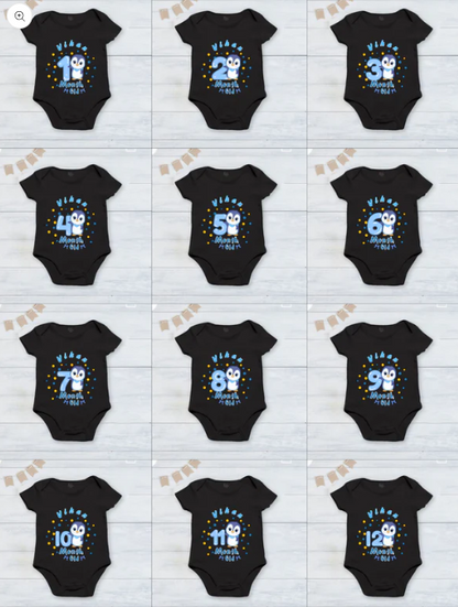 Infant monthly birthday_ With Customized Name Stylish Black Onesies