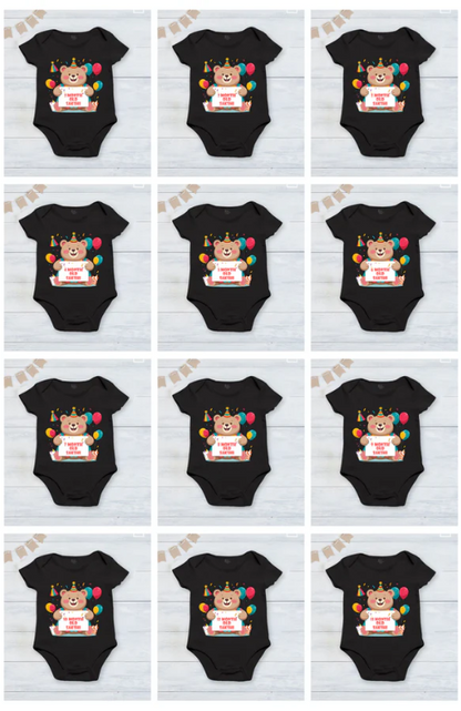 Infant monthly birthday_ With Customized Baby Name Black Onesies