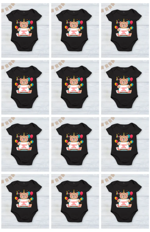 Infant monthly birthday_ With Customized Baby Name Black Onesies