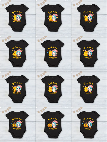 Infant monthly birthday_ With Customized Baby Name Stylish Black Onesies