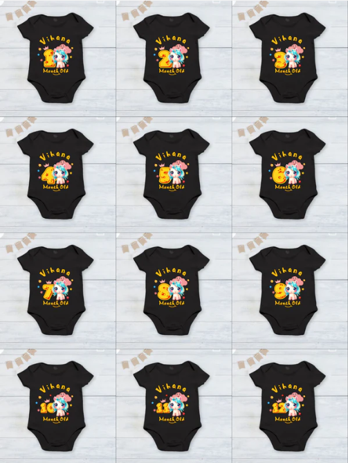 Infant monthly birthday_ With Customized Baby Name Stylish Black Onesies