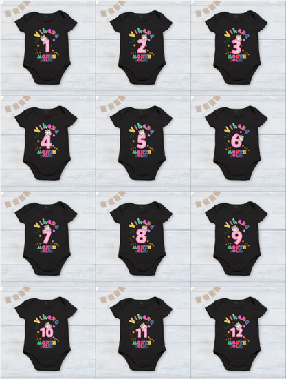 Infant monthly birthday_ With Customized Baby Name Stylish Black Onesies
