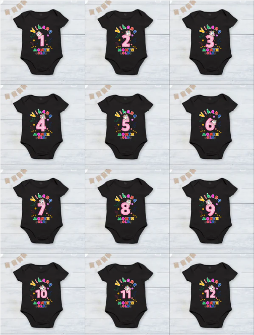 Infant monthly birthday_ With Customized Baby Name Stylish Black Onesies