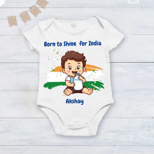 Born To Shine For India customised baby name _White Onesie