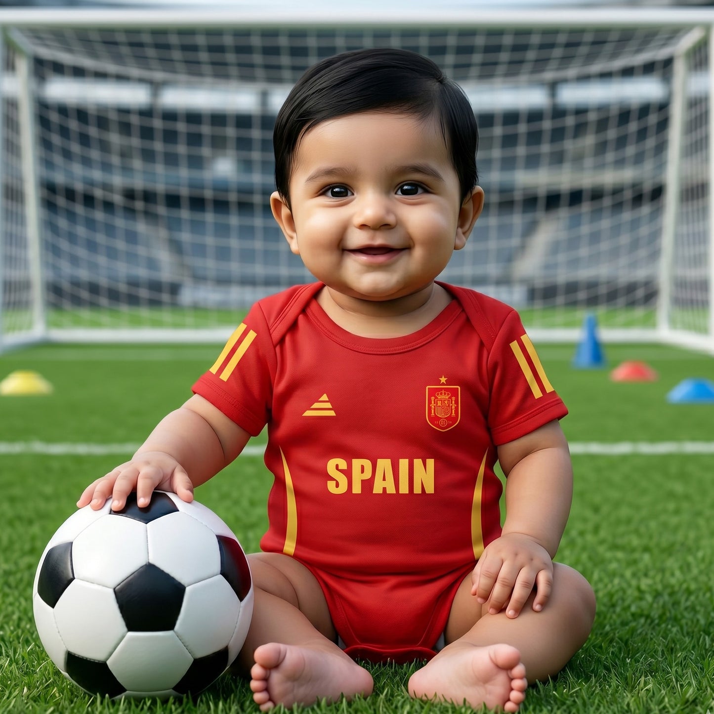 New Born & Baby clothing | Spain Football Fan Baby Romper with Customized Baby Name Printed | Soft Red Cotton