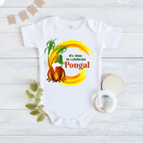 Personalized baby white romper for first Pongal made with soft cotton