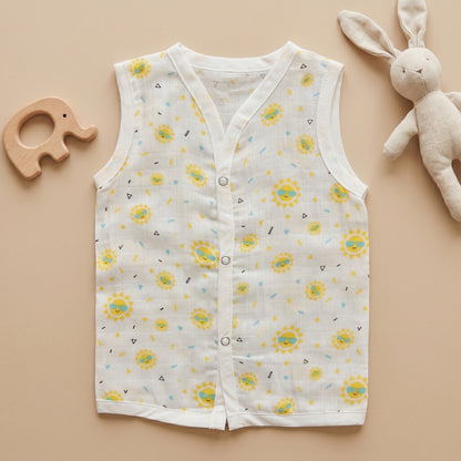 New Born & Baby Clothing | Sleeveless Muslin Baby Dress (3-6 Months) Summer Sun Cute Print | Soft Cotton