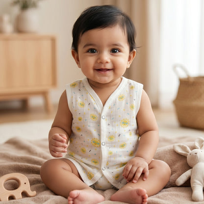New Born & Baby Clothing | Sleeveless Muslin Baby Dress (3-6 Months) Cute Print 3rd Combo | Soft Cotton