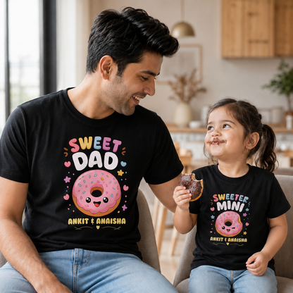 New Born & Baby Clothing | Sweet Dad & Sweeter Mini Daughter Ever Duo Father & Daughter Twinning Black Sets | Soft T-shirt