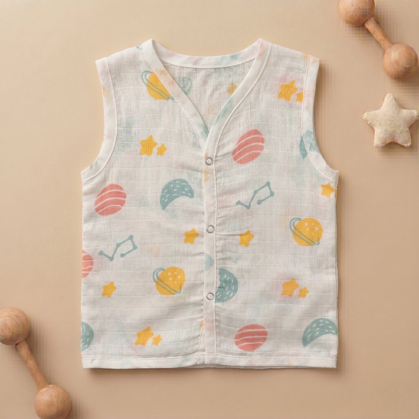 New Born & Baby Clothing | Sleeveless Muslin Baby Dress (6-9 Months) Universe Cute Print | Soft Cotton