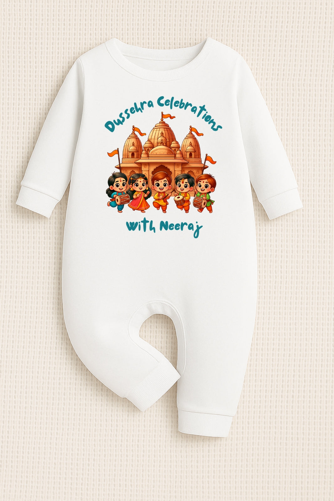 Dussehra Celebrations With Customized Baby Name _ Full White Romper