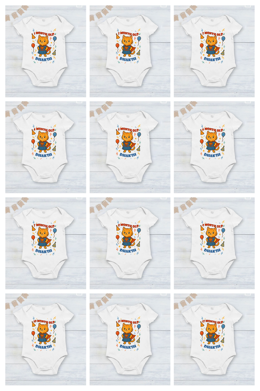 Infant monthly birthday Combo with customized name 12 Months of Love cute super cat design_ White onesies