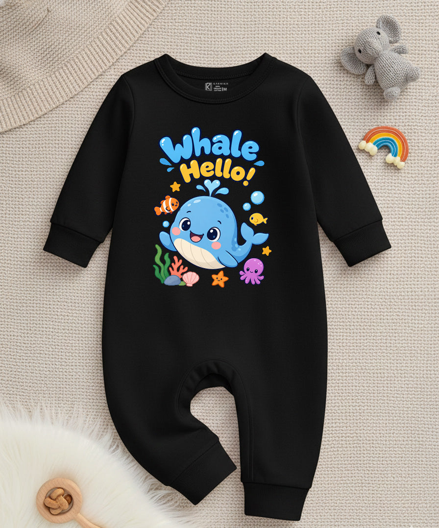 Karmikh Baby Romper | Whale Hello Baby Romper – Black 🐳 | Full Romper
