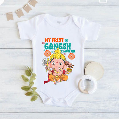 My First Ganesh Chaturthi_ White Onesie