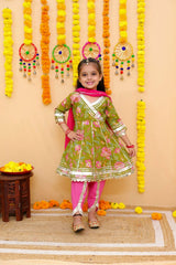 Premium Cotton Girls Ethnic Dress  | Olive Garden Floral | Festival Collection