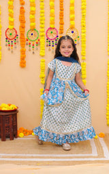 Premium Cotton Girls Lehenga Set | Blue Meadow Floral | Festival Collection