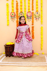Premium Cotton Girls Lehenga Set | Ruby Blossom Red | Festival Collection