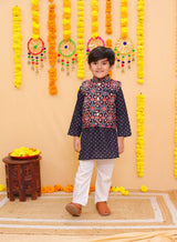 Premium Cotton Nehru Jacket Kurta Set | Midnight Mosaic Navy | Festival Collection