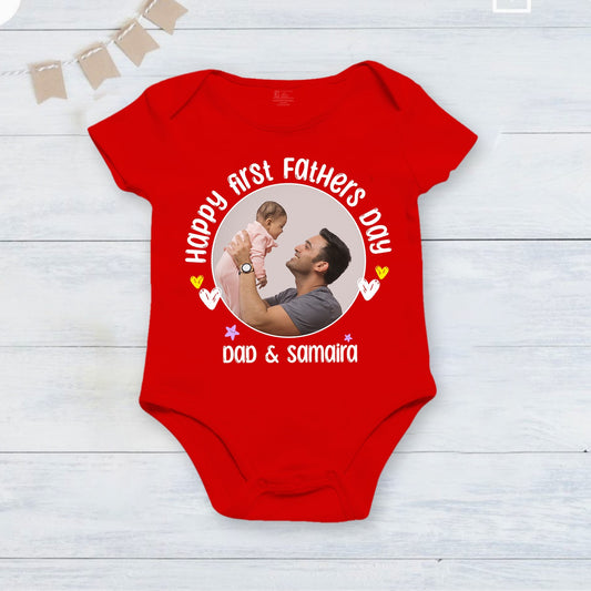Our First Father's Day onesie customized baby name with picture _red
