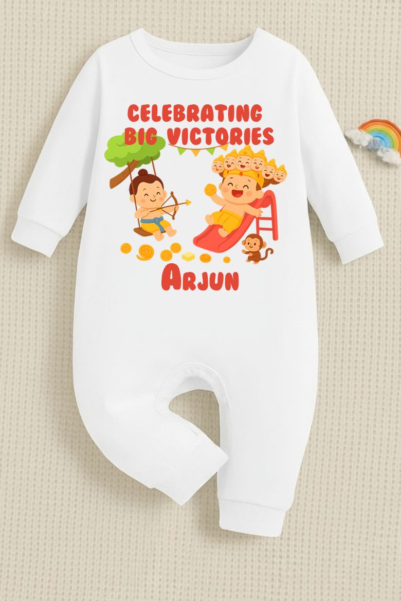 Celebrating Big Victories With Customized Baby Name _ Full White Romper